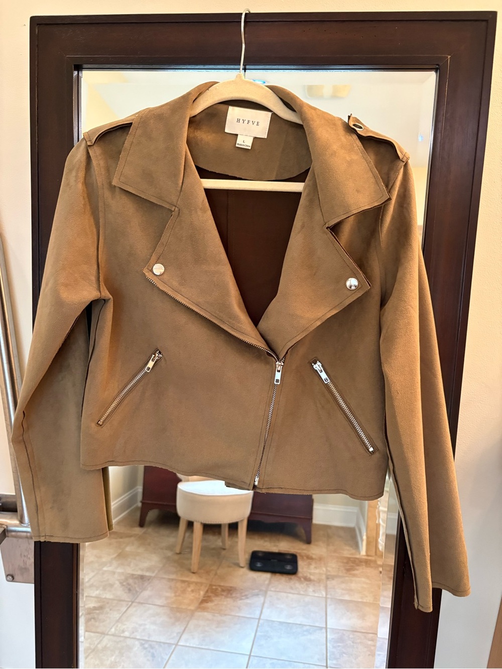 HYFVE Camel Suede-Look Moto Jacket